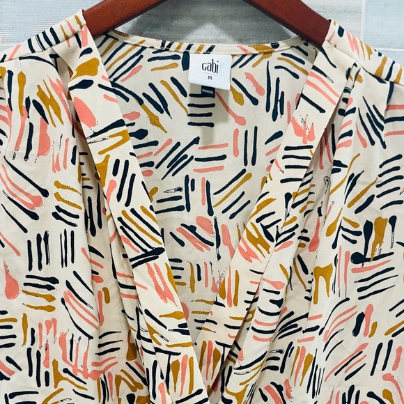 Cabi Top Womens Size M Marni Blouse Abstract Chiffon V-Neck Long Sleeve 4162 - Picture 7 of 14